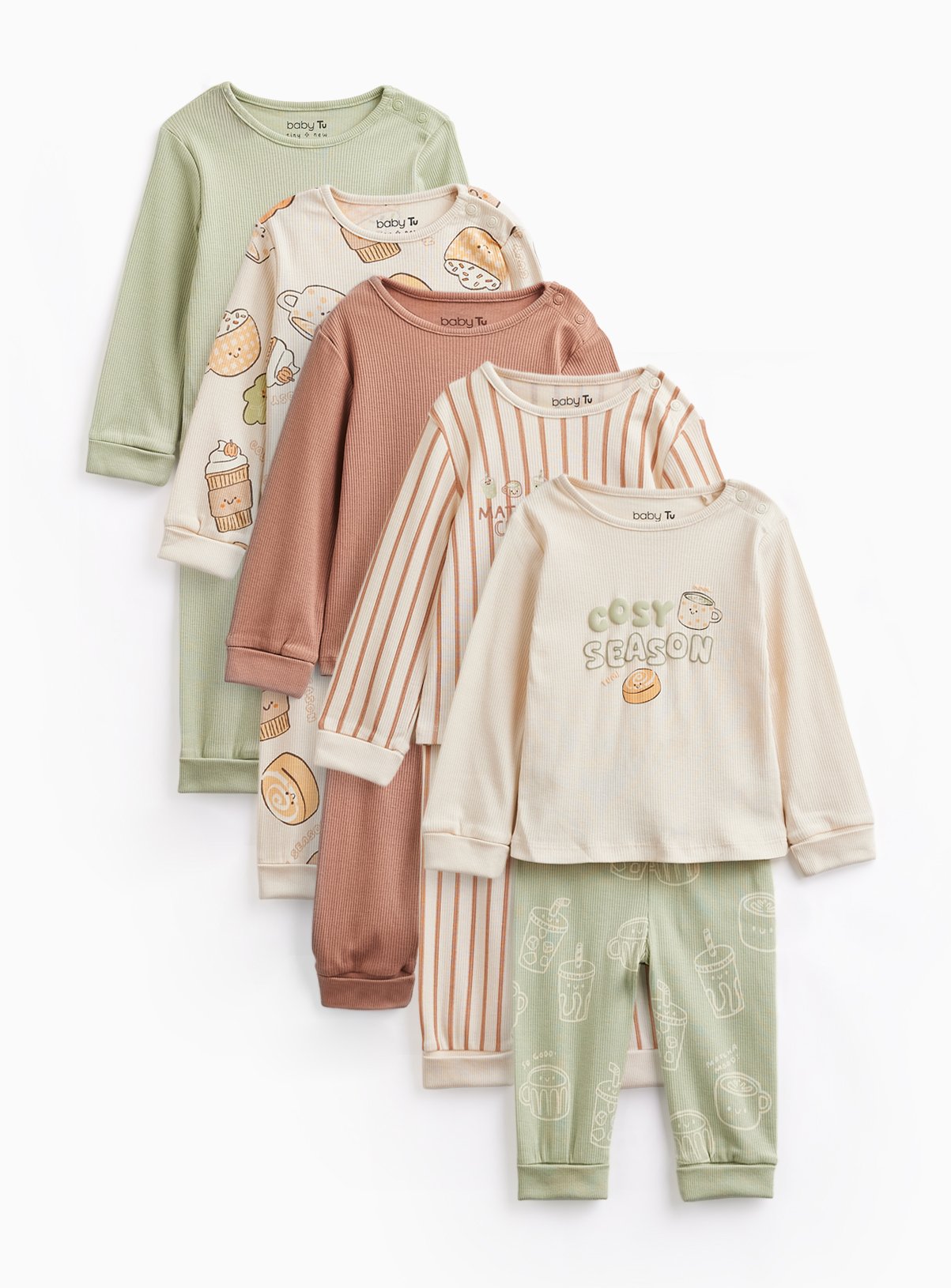 Matcha Pyjamas with Grow with Me Hems & Cuffs 5 Pack 6-9 months - Image 1 thumbnail